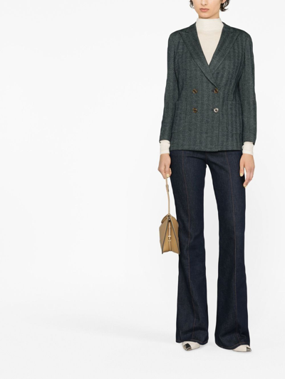 Shop Saulina Striped Double-breasted Blazer In Green