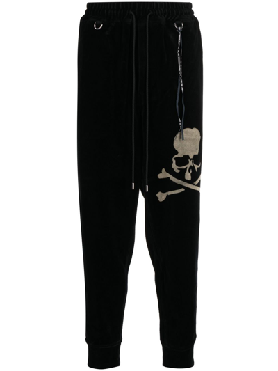 Shop Mastermind Japan Velvet-effect Skull Track Pants In Black