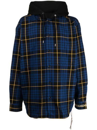 Shop Mastermind Japan Check-pattern Hooded Shirt Jacket In Blue