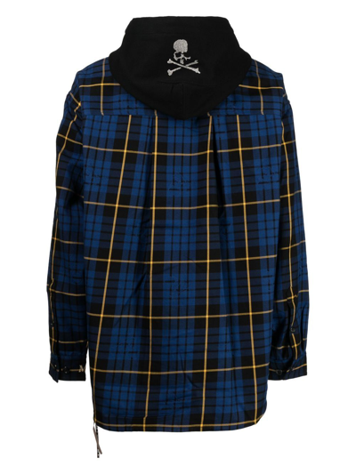 Shop Mastermind Japan Check-pattern Hooded Shirt Jacket In Blue