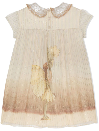 Shop Gucci Lamé Butterfly-print Dress In Neutrals