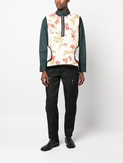 Shop Marine Serre Floral-print Sleeveless Jacket In Neutrals