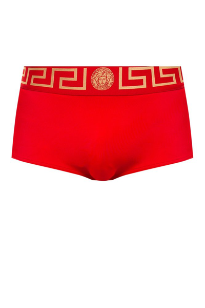 Shop Versace Medusa Greca Band Swim Briefs In Red