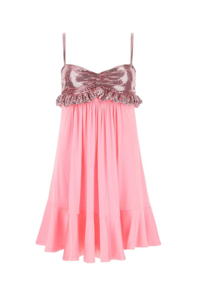 Shop Paco Rabanne Pleated Stretch Sleeveless Mini Dress In Pink