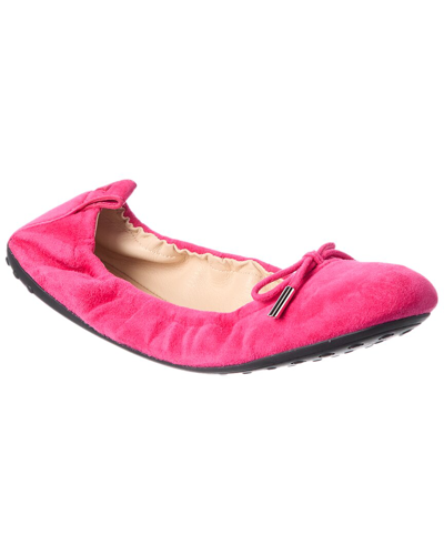 Shop Tod's Gommino Suede Ballerina Flat In Pink
