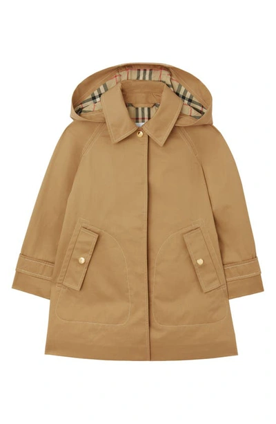 Shop Burberry Kids' Mila Hooded Cotton Car Coat In Archive Beige