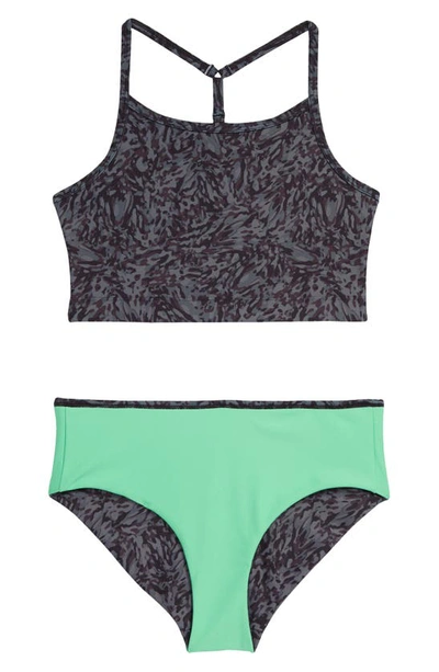 Shop Zella Girl Kids' Reversible Two-piece Swimsuit In Black Splash Camo