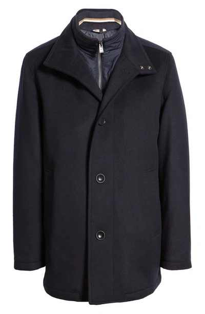 Shop Hugo Boss Coxtan Virgin Wool & Cashmere Coat In Dark Blue