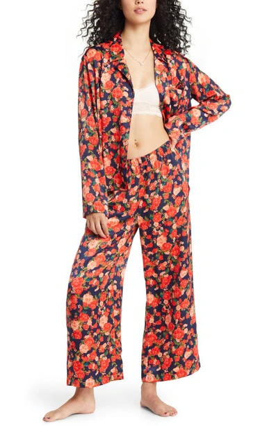 Shop Bp. Satin Pajama Set In Navy Peacoat Couch Floral