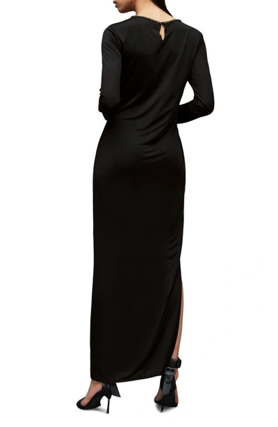 Shop Allsaints Nyx Embellished Neck Long Sleeve Maxi Dress In Black