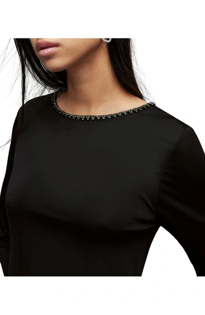 Shop Allsaints Nyx Embellished Neck Long Sleeve Maxi Dress In Black