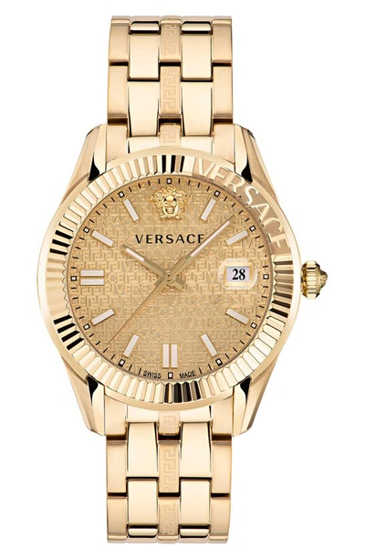 Shop Versace Greca Time Bracelet Watch, 41mm In Ip Yellow Gold