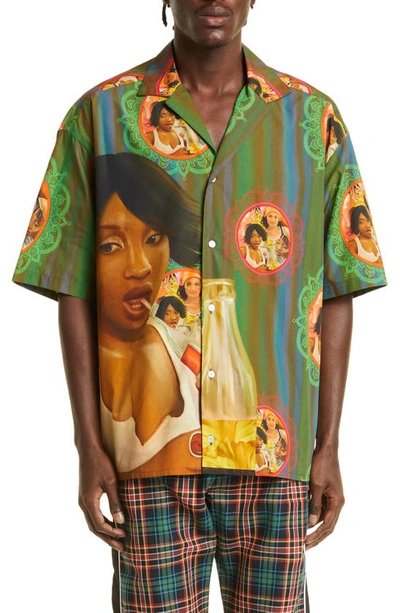 Shop Ahluwalia Mel Short Sleeve Organic Cotton Camp Shirt In Motif Woman Print