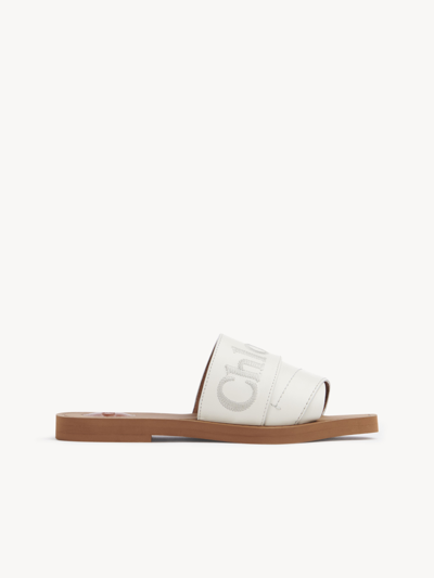 Shop Chloé Woody Flat Mule White Size 10 100% Calf-skin Leather
