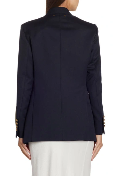 Golden Goose Blue Double-breasted Jacket With Peak Revers And Logo Plaque Detail In Dark Blue