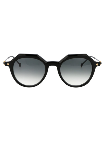 Shop Yohji Yamamoto Slook 009 Round Frame Sunglasses In Black