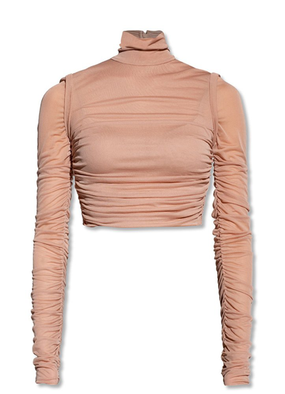 Shop Dolce & Gabbana Gathered Detailed Turtleneck Crop Top In Beige