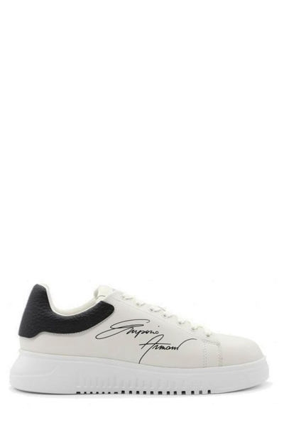 Shop Emporio Armani Signature Logo Printed Low In White