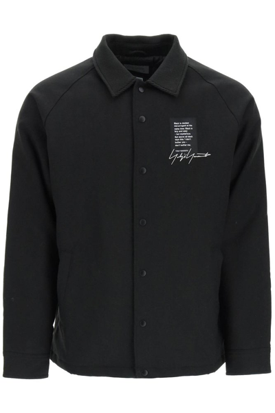 Shop Yohji Yamamoto Logo Printed Drawstring Shirt Jacket In Black
