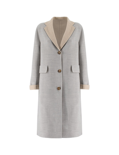 Shop Eleventy Coat In Gray And Sand