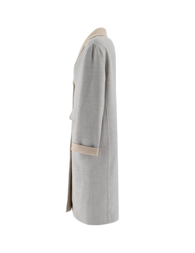 Shop Eleventy Coat In Gray And Sand
