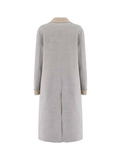 Shop Eleventy Coat In Gray And Sand