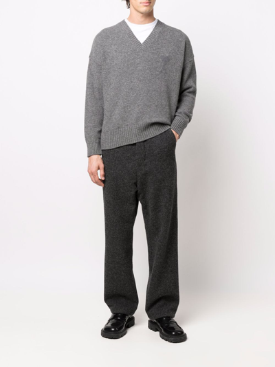Shop Ami Alexandre Mattiussi Mélange-effect Straight Leg Trousers In Grey