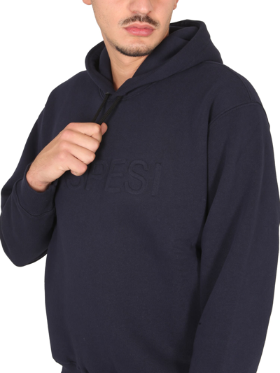 Shop Aspesi Sweatshirt With Logo And Hood In Blu