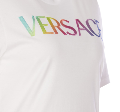 Shop Versace Rainbow Logo T-shirt In White