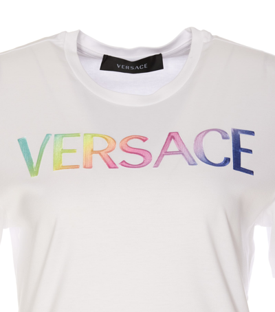 Shop Versace Rainbow Logo T-shirt In White