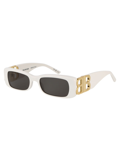 Shop Balenciaga Bb0096s Sunglasses In 011 White Gold Grey