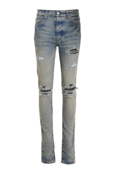 Amiri Bandana Flame Distressed Denim Jeans In Grey | ModeSens