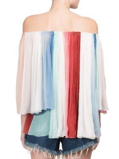 Shop Chloé Rainbow Silk Off-the-shoulder Blouse In Multi