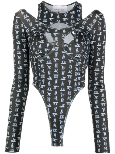 Shop Natasha Zinko Cut-out Bunny Motif Bodysuit Top In Black