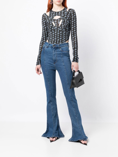 Natasha Zinko Cut-out Bunny Motif Bodysuit Top In Black