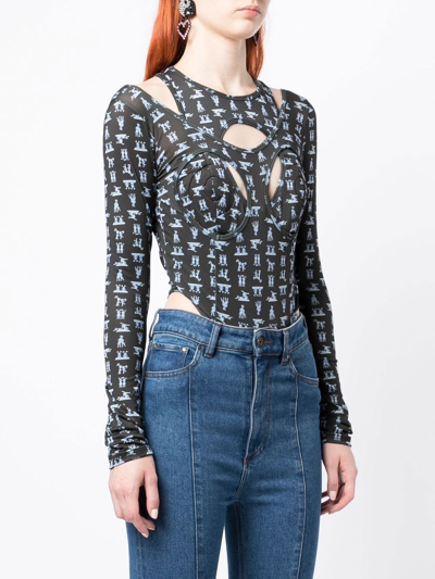 Natasha Zinko Cut-out Bunny Motif Bodysuit Top In Black
