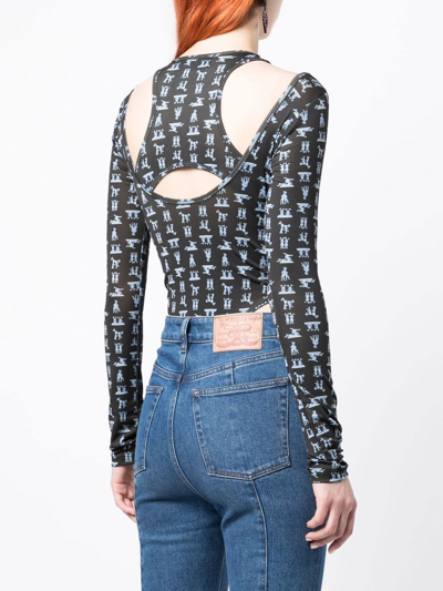 Natasha Zinko Cut-out Bunny Motif Bodysuit Top In Black