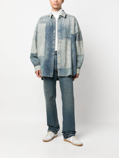 Ambush Patchwork Denim Shirt In Mid Blu No Color