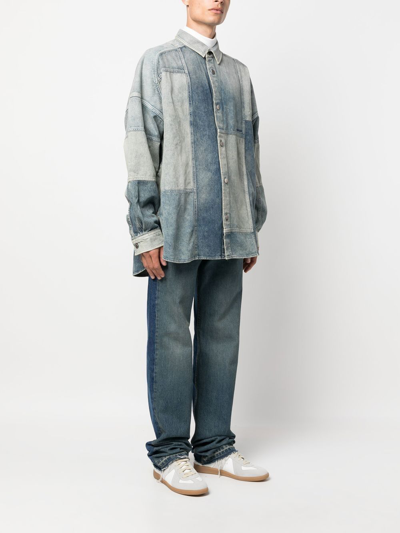 Ambush Patchwork Denim Shirt In Mid Blu No Color