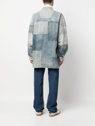 Ambush Patchwork Denim Shirt In Mid Blu No Color