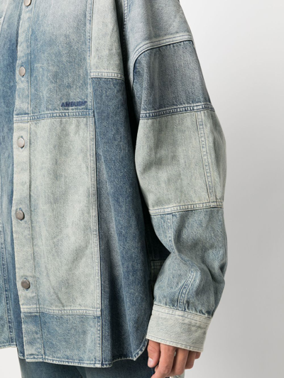 Ambush Patchwork Denim Shirt In Mid Blu No Color