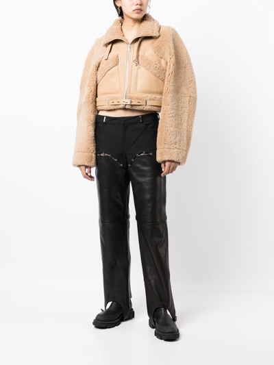 Shop Dion Lee Reversible Cropped Leather Shearling Jacket In Neutrals