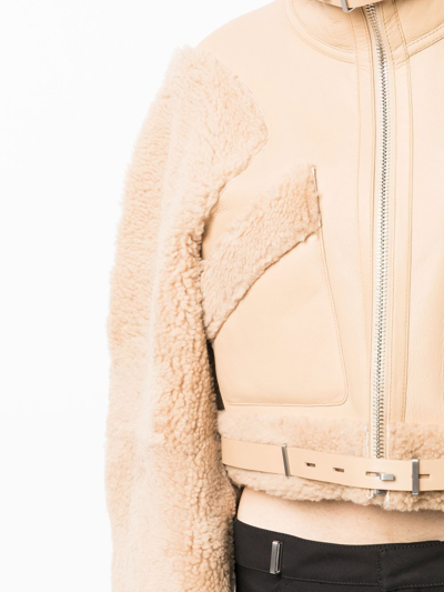 Shop Dion Lee Reversible Cropped Leather Shearling Jacket In Neutrals