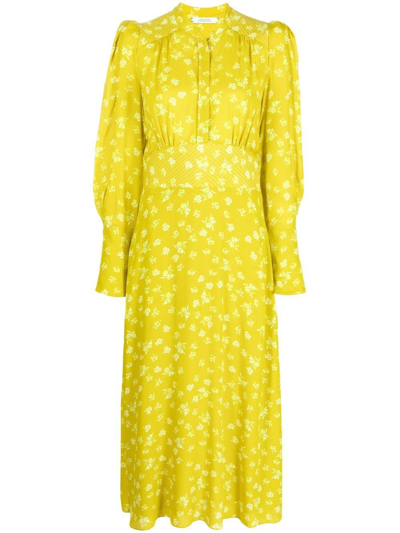Shop Dorothee Schumacher Floral-print Long-sleeve Dress In Yellow