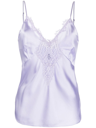 Shop Dorothee Schumacher Lace-detail Silk Cami Top In Purple