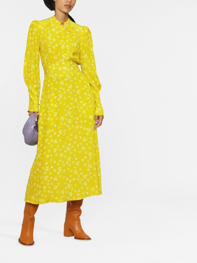 Shop Dorothee Schumacher Floral-print Long-sleeve Dress In Yellow