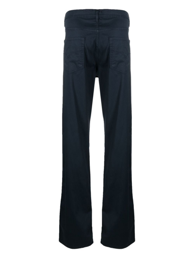Pre-owned Versace 2000s Cotton-blend Straight-leg Trousers In Blue