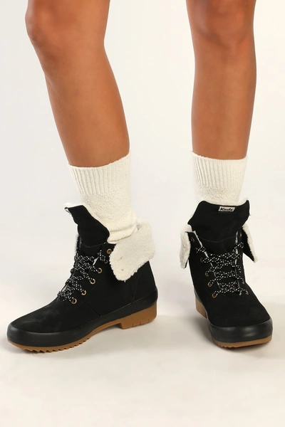 Keds Camp Boot Ii Black Suede Faux Fur Lace-up Ankle High Heel Boots |  ModeSens