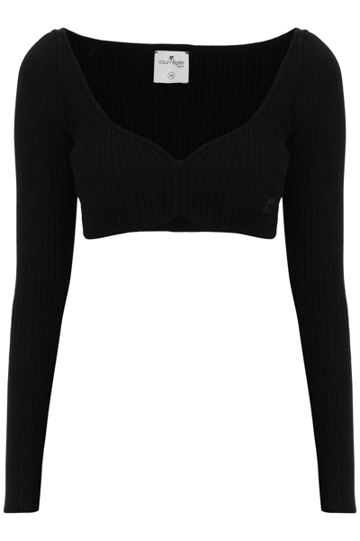 Shop Courrèges Ribbed Cropped Sweater In Black