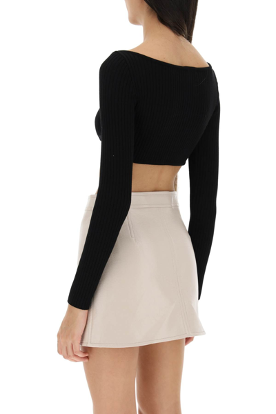 Shop Courrèges Ribbed Cropped Sweater In Black